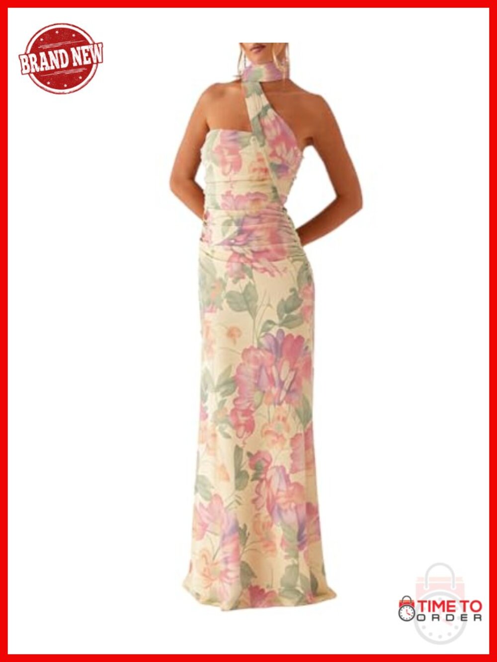 Strapless Floral Maxi Dress Scarf Wedding Guest Formal Backless Bodycon